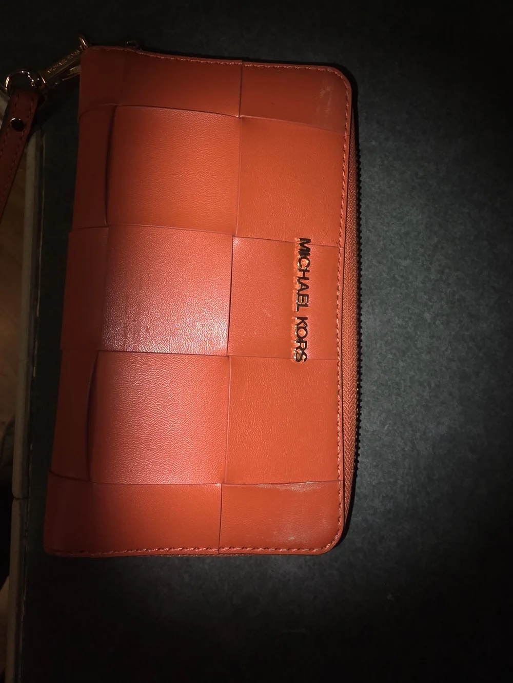 Michael Kors Orange Woven Leather Zip Wallet